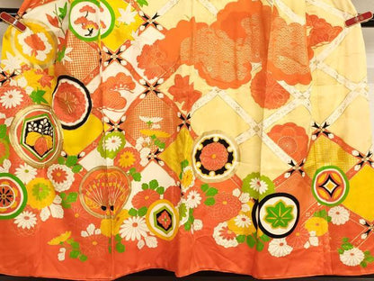 平和屋着物∵女の子 十三参り 子供 祝着 駒刺繍 花丸文 金彩 逸品 AAAY2551ja