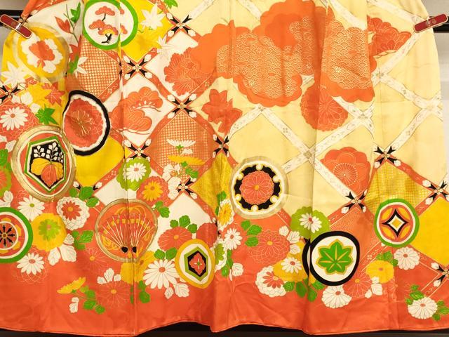 平和屋着物∵女の子 十三参り 子供 祝着 駒刺繍 花丸文 金彩 逸品 AAAY2551ja