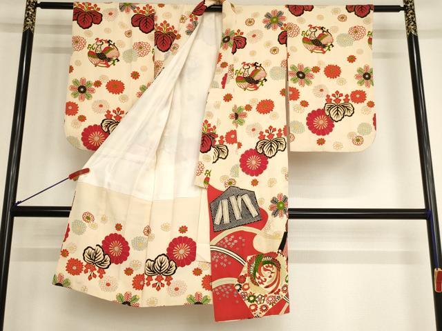 平和屋着物[]七五三　女の子　5歳　祝着　鳳凰花文　金銀彩　逸品　AAAY2552ja