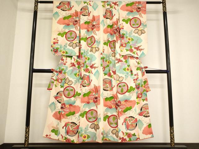 平和屋着物∵セミアンティーク 女の子 十三参り 子供 祝着 花蝶丸文 金彩 逸品 AAAY2556ja