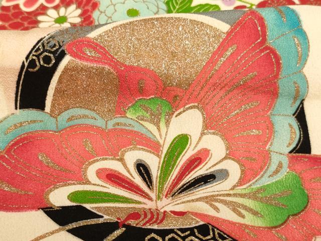 平和屋着物∵セミアンティーク 女の子 十三参り 子供 祝着 花蝶丸文 金彩 逸品 AAAY2556ja