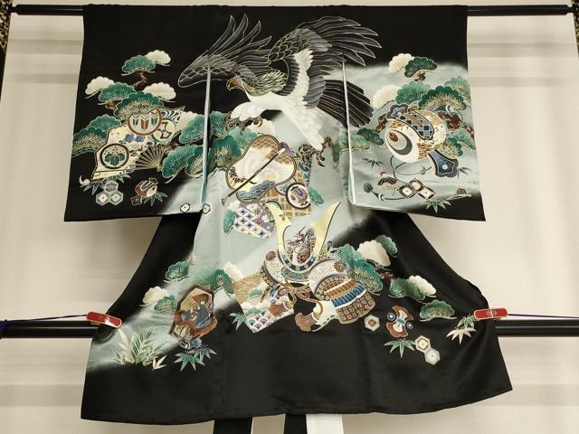 平和屋着物[]お宮参り　男の子　祝着　産着　初着　のしめ　鷹　松　武具　暈し染め　金彩　AAAY2696ja