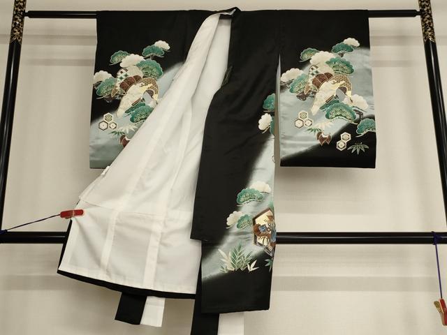 平和屋着物[]お宮参り　男の子　祝着　産着　初着　のしめ　鷹　松　武具　暈し染め　金彩　AAAY2696ja