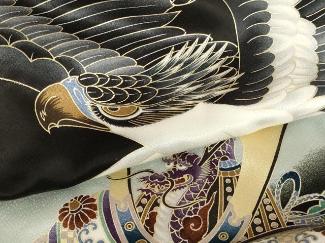 平和屋着物[]お宮参り　男の子　祝着　産着　初着　のしめ　鷹　松　武具　暈し染め　金彩　AAAY2696ja