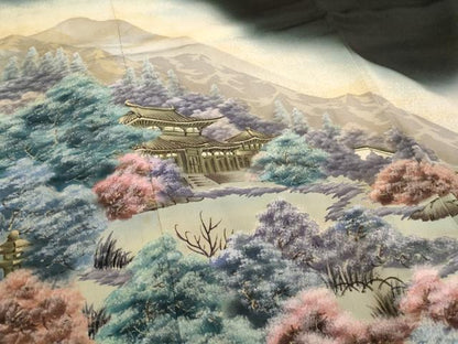 平和屋着物■豪華黒留袖　作家物　手描き　風景文　暈し染め　正絹　逸品　AAAY2824ja