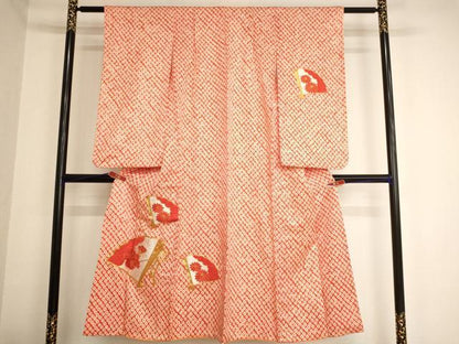 平和屋着物∵女の子 十三参り 子供 祝着 駒刺繍 扇面花文 正絹 逸品 AAAY2839ja