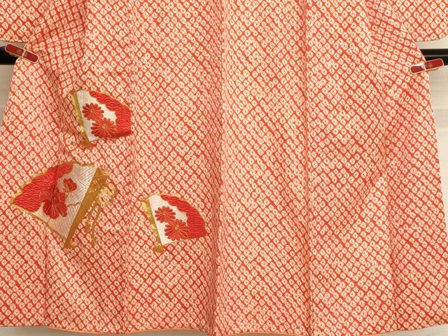 平和屋着物∵女の子 十三参り 子供 祝着 駒刺繍 扇面花文 正絹 逸品 AAAY2839ja