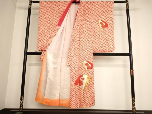 平和屋着物∵女の子 十三参り 子供 祝着 駒刺繍 扇面花文 正絹 逸品 AAAY2839ja