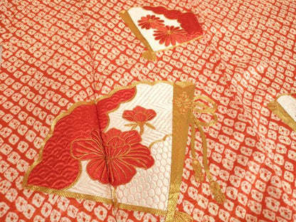 平和屋着物∵女の子 十三参り 子供 祝着 駒刺繍 扇面花文 正絹 逸品 AAAY2839ja