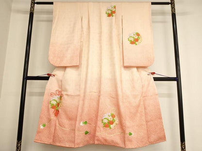 平和屋着物∵女の子 十三参り 子供 祝着 駒刺繍 絞り くす玉文 暈し染め 正絹 逸品 AAAY2840ja
