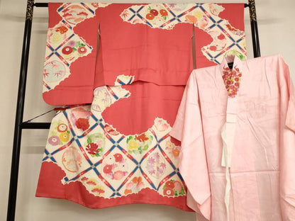 平和屋着物[]七五三　女の子　７歳　祝着　四つ身　長襦袢セット　天井花文　金彩　正絹　逸品　AAAY2869ja