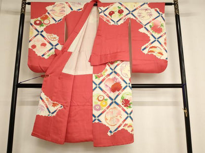 平和屋着物[]七五三　女の子　７歳　祝着　四つ身　長襦袢セット　天井花文　金彩　正絹　逸品　AAAY2869ja