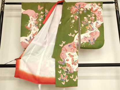 平和屋着物[]七五三　女の子　３歳　祝着　三つ身　花蝶文　金彩　AAAY2876ja