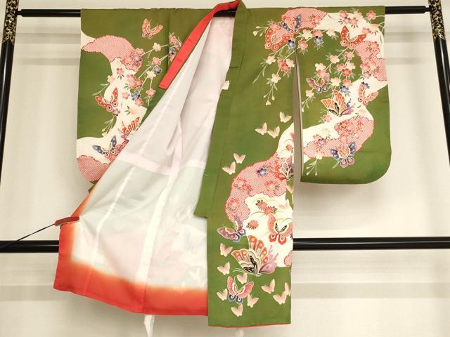 平和屋着物[]七五三　女の子　３歳　祝着　三つ身　花蝶文　金彩　AAAY2876ja
