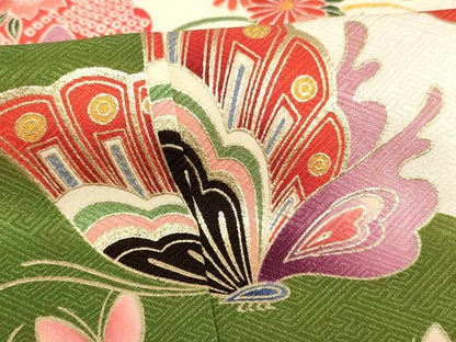 平和屋着物[]七五三　女の子　３歳　祝着　三つ身　花蝶文　金彩　AAAY2876ja