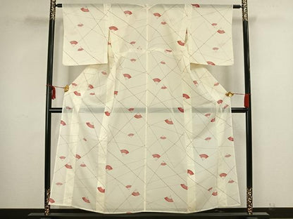 平和屋着物＊夏物 小紋 絽 扇面文 洗える着物 AAAY3002fy