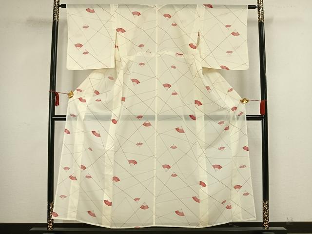 平和屋着物＊夏物 小紋 絽 扇面文 洗える着物 AAAY3002fy
