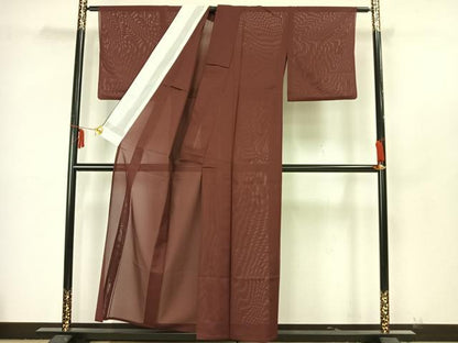 平和屋着物＊夏物 色無地 絽 小豆色 洗える着物 AAAY3104fy