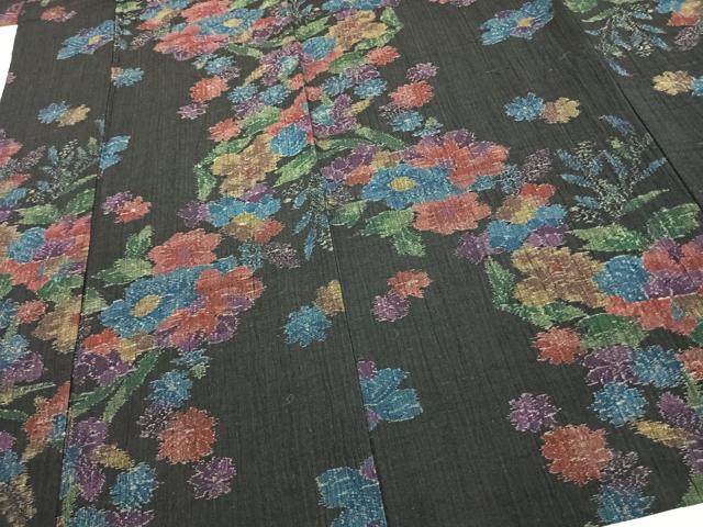 平和屋着物▽上質な紬 単衣 縮織 草花文 正絹 逸品 未使用 AAAY3206fy