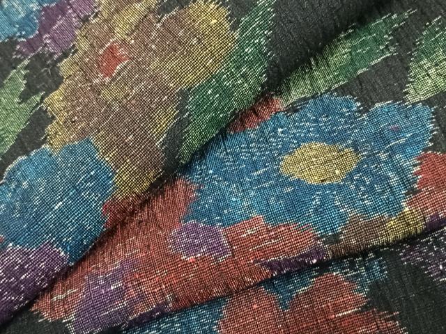 平和屋着物▽上質な紬 単衣 縮織 草花文 正絹 逸品 未使用 AAAY3206fy