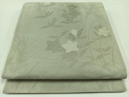 平和屋着物＊夏物 六通柄袋帯 草花文 銀糸 正絹 逸品 AAAY3281jh