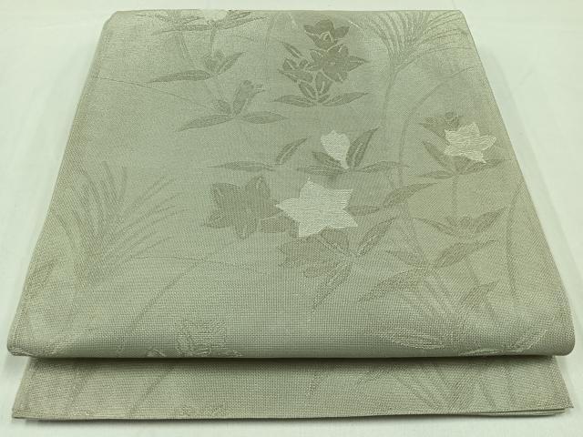 平和屋着物＊夏物 六通柄袋帯 草花文 銀糸 正絹 逸品 AAAY3281jh