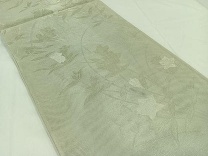 平和屋着物＊夏物 六通柄袋帯 草花文 銀糸 正絹 逸品 AAAY3281jh