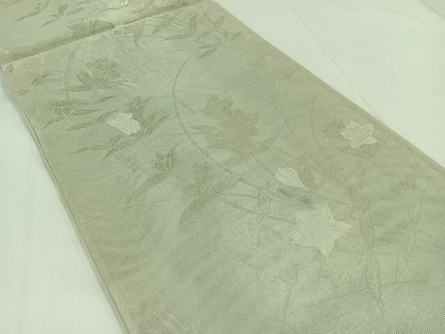 平和屋着物＊夏物 六通柄袋帯 草花文 銀糸 正絹 逸品 AAAY3281jh