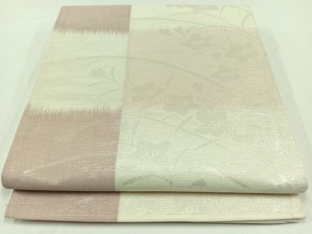 平和屋着物＊夏物 六通柄袋帯 芝花文 銀糸 正絹 逸品 AAAY3286jh