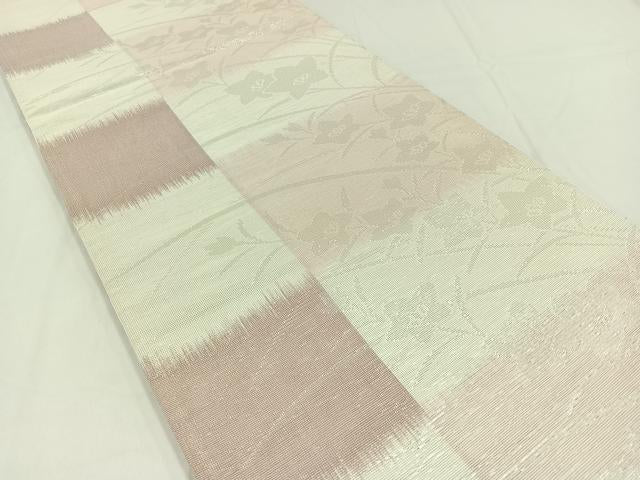 平和屋着物＊夏物 六通柄袋帯 芝花文 銀糸 正絹 逸品 AAAY3286jh