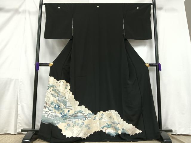 平和屋着物■豪華黒留袖　駒刺繍　風景文　金彩　正絹　逸品　AAAY3527mf