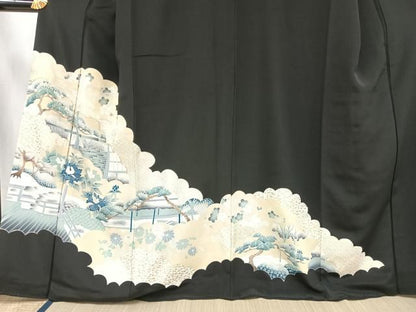 平和屋着物■豪華黒留袖　駒刺繍　風景文　金彩　正絹　逸品　AAAY3527mf