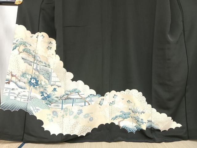 平和屋着物■豪華黒留袖　駒刺繍　風景文　金彩　正絹　逸品　AAAY3527mf