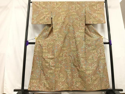 平和屋着物■上質な紬　更紗草花文　正絹　逸品　AAAY3877mf