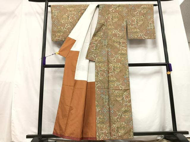 平和屋着物■上質な紬　更紗草花文　正絹　逸品　AAAY3877mf