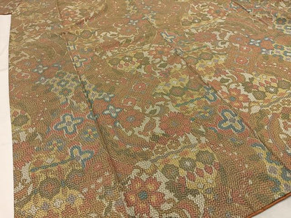 平和屋着物■上質な紬　更紗草花文　正絹　逸品　AAAY3877mf