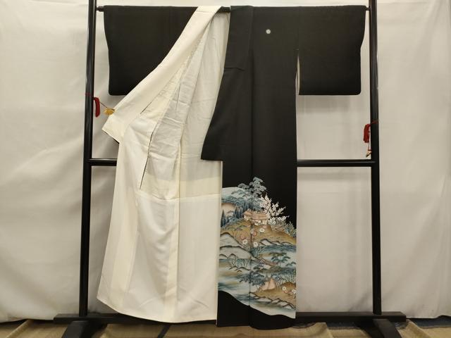 平和屋着物■豪華黒留袖　風景草花文　金彩　正絹　逸品　AAAY4021ru