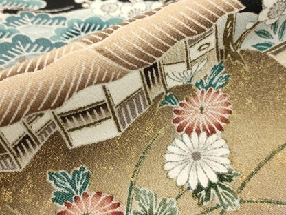平和屋着物■豪華黒留袖　風景草花文　金彩　正絹　逸品　AAAY4021ru