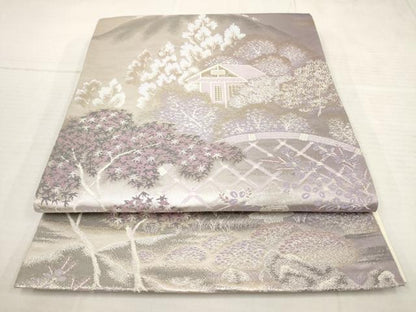 平和屋着物◎六通柄袋帯 遠山風景文 銀糸 正絹 逸品 AAAY4244sg