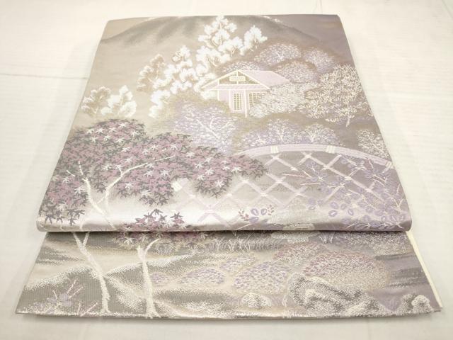 平和屋着物◎六通柄袋帯 遠山風景文 銀糸 正絹 逸品 AAAY4244sg