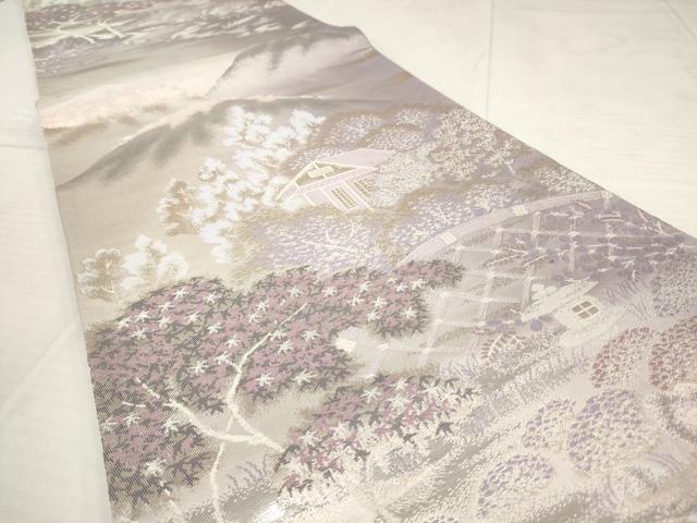 平和屋着物◎六通柄袋帯 遠山風景文 銀糸 正絹 逸品 AAAY4244sg