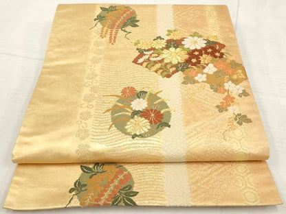 平和屋着物◎六通柄袋帯 唐織 花丸文 金糸 正絹 逸品 AAAY4256sg