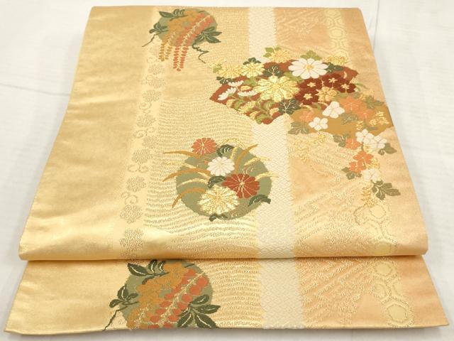 平和屋着物◎六通柄袋帯 唐織 花丸文 金糸 正絹 逸品 AAAY4256sg