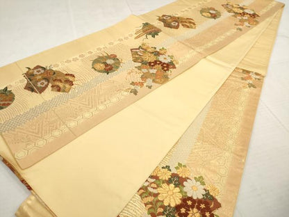平和屋着物◎六通柄袋帯 唐織 花丸文 金糸 正絹 逸品 AAAY4256sg