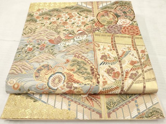 平和屋着物◎六通柄袋帯　唐織　几帳延寿紋　金糸　正絹　逸品　AAAY4279sg