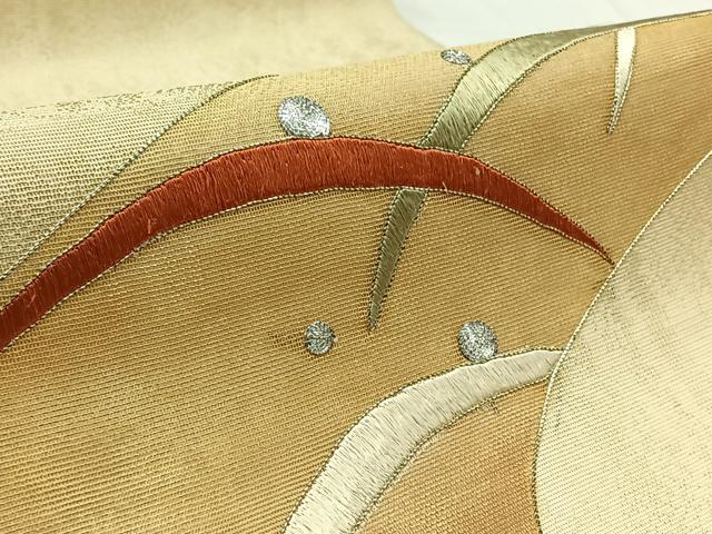 平和屋着物＊夏物　太鼓柄袋帯　総刺繍　駒刺繍　露芝文　金糸　正絹　逸品　AAAY4283jh