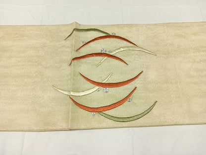 平和屋着物＊夏物　太鼓柄袋帯　総刺繍　駒刺繍　露芝文　金糸　正絹　逸品　AAAY4283jh