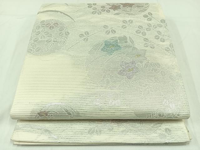 平和屋着物＊夏物 六通柄袋帯 花丸文 銀糸 正絹 逸品 AAAY4297jh