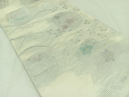 平和屋着物＊夏物 六通柄袋帯 花丸文 銀糸 正絹 逸品 AAAY4297jh