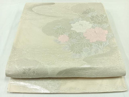 平和屋着物＊夏物 六通柄袋帯 草花文 銀糸 正絹 逸品 未使用 AAAY4329jh